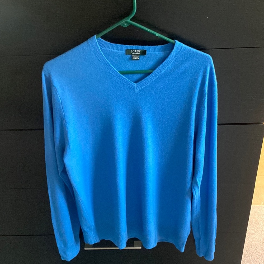 Men’s Blue Cashmere J Crew V-Neck Sweater - Size L - Like New